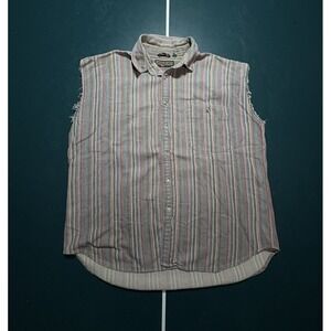 Vintage 90s Striped Sleeveless Flannel Mens XL Button Down Cut Off Grunge Skater